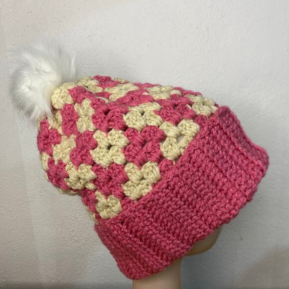 Women Crochet Beanie Brim PomPom Winter Chunky Hat Holiday Gift - Picture 2 of 5